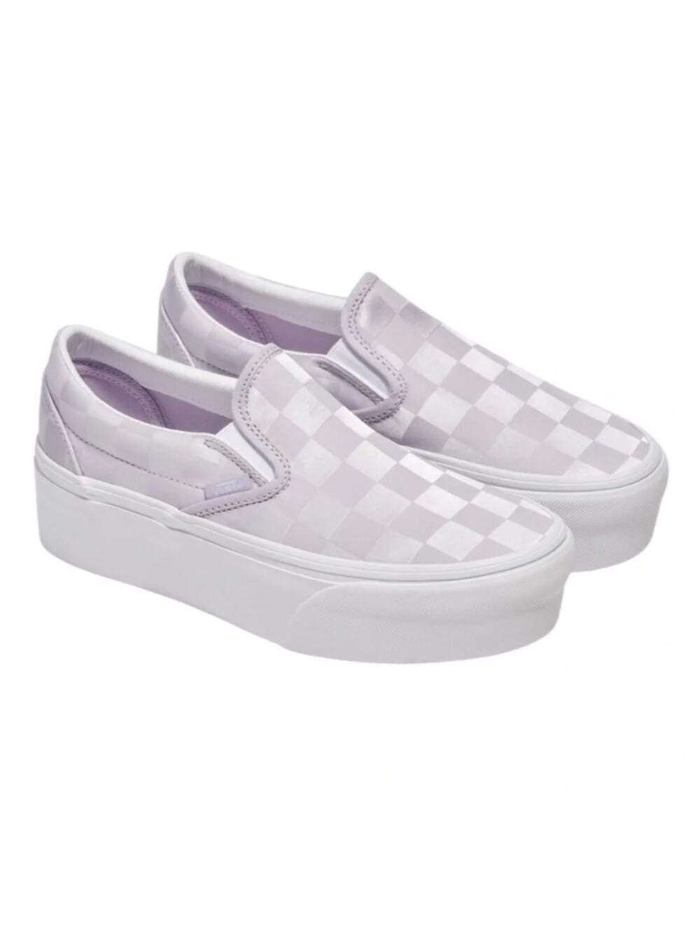 Vans Classic Slip-On Stackform Checkerboard Shoe- Women 6.5 Purple And White